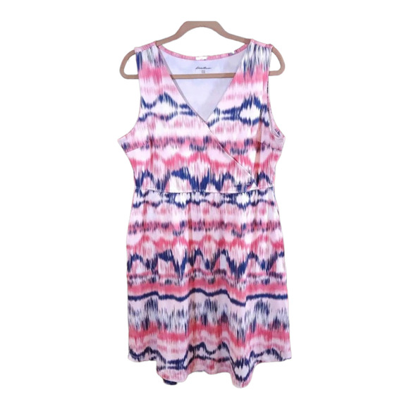 Sleeveless Pink and Blue Patterned Dress - Picture 1 of 5